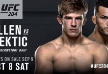 Arnold Allen vecht tegen Mirsad Bektic tijdens UFC 204 in Manchester