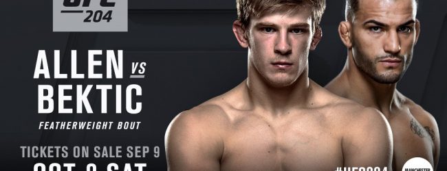 Arnold Allen vecht tegen Mirsad Bektic tijdens UFC 204 in Manchester