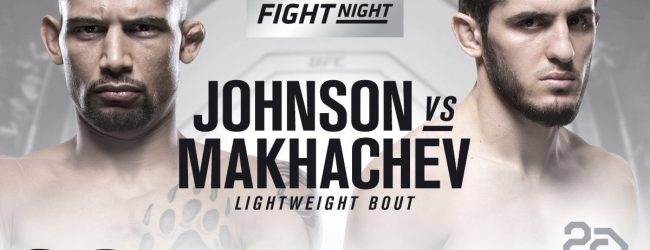 Lightweightclash tussen Islam Makhachev en Kajan Johnson tijdens UFC Calgary