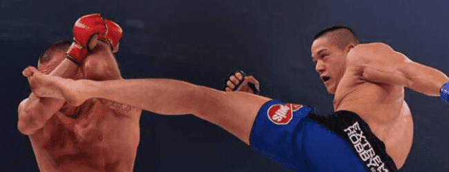 Costello van Steenis vecht tijdens Bellator 200 tegen Kevin Fryer
