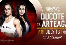 Emily Ducote treft Veta Arteaga tijdens Bellator 202 in Thackerville