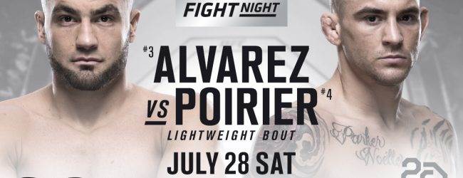 Eddie Alvarez en Dustin Poirier ”op herhaling” tijdens Main Event van UFC Calgary