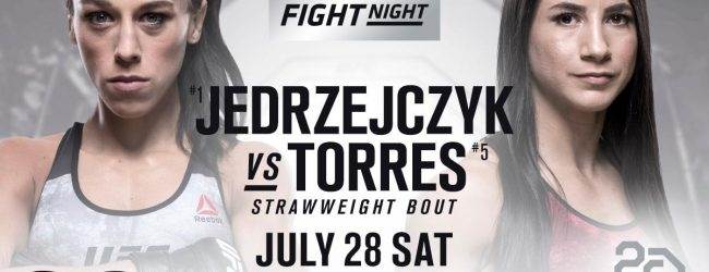 Joanna Jedrzejczyk vecht tegen Tecia Torres tijdens UFC Calgary