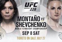 Nicco Montaño verdedigt Flyweight titel tegen Valentina Shevchenko tijdens UFC 228 in Dallas