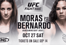 Bantamweight gevecht tussen Sarah Moras en Talita Bernardo tijdens UFC Moncton