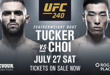 Gavin Tucker treft Seung Woo Choi tijdens UFC 240 in Edmonton