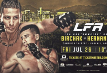 Anthony Birchak treft Nohelin Hernandez tijdens het Main Event van LFA 72 in Phoenix