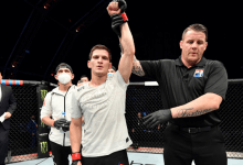 Movsar Evloev en Ilia Topuria in partij der ongeslagen vechters tijdens UFC 270 in Anaheim